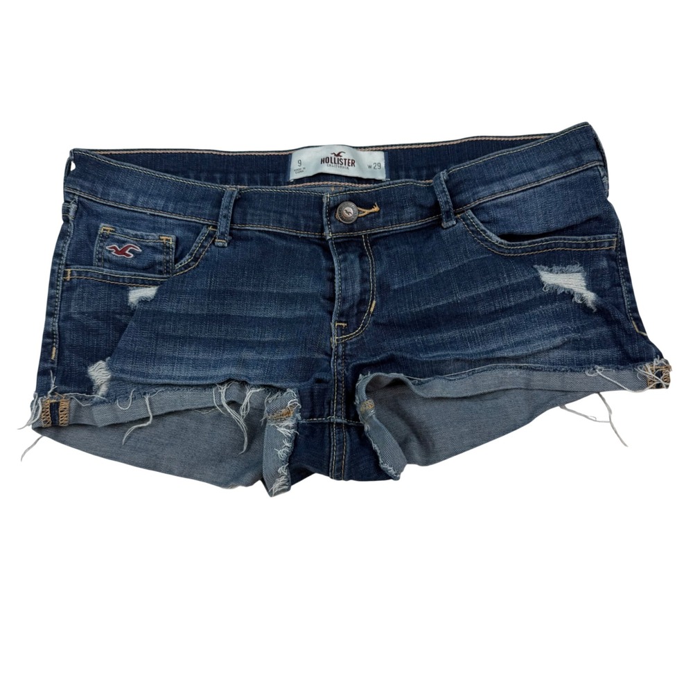 VTG Y2K Hollister Ultra Low Rise Distressed Denim Mini Micro Shorts W29 Size 9